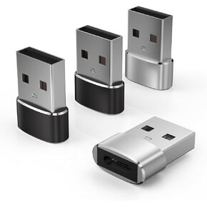 Meliya USB to USB C Adapter 4 Pack, USB C Female to USB A Male Car Charger Converter for iPhone 16 15 14 13 Pro Max,iWatch Ultra 10 9 8,Airpods,iPad,Car,Galaxy S25 S24 (Black)