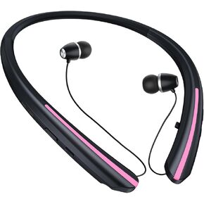 Retractable Bluetooth Neckband Headphones - IPX5 Sweatproof Wireless Headset with Adjustable Earbuds, 18H Playtime, Mic, Vibration Alerts for Running/Gym (Blue)