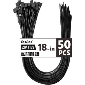 200 PCS Zip Ties 18 Inch Heavy Duty, Premium Plastic Cable Ties with 300lbs Tensile Strength, Black Zip Ties for Indoor and Outdoor Use, UV Resistant Wire Ties