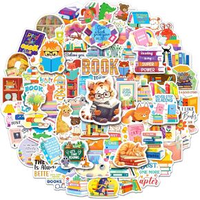 100 PCS Book Stickers, Cute Vinyl Bookish Reading Stickers Bulk for Water Bottle Scrapbook Laptop Aesthetic Bookish Decals for Book Lovers Kids Teens Adults