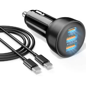 3-Port USB C Car Charger for iPhone 16/16e/15 Pro Max Plus, 70W PD&QC Fast Charging USB-C&A Car Charger + USBC Cable for iPhone 15/16, iPad, Galaxy, Android Accessories Cigarette Lighter Adapter