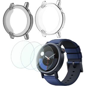 2-in-1 Compatible for CMF Watch Pro 2 Protective Kit， HD Tempered Glass Screen Protector + TPU Soft Frame Case Cover (3 Protectors + 2 Cases)