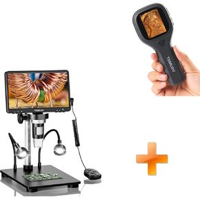 TOMLOV DM9B 7" Digital Microscope: 1080P 1200X Coin Microscope Magnifier+TOMLOV P10 Evo Digital Coin Microscope Black