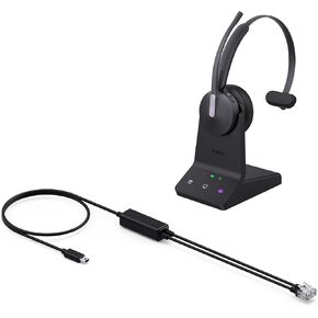 Telephone Cable and WH64 DECT & Bluetooth Mono Wireless Headset, USB to RJ9 Cable