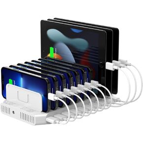 Unitek Multi Charging Station, 10-Port USB Charger for Multiple Device with SmartIC Tech and Adjustable Dividers, Organizer Stand Compatible with iPad, Tablet, Kindle, iPhone