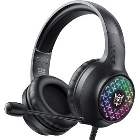 Wired Gaming Headset Gamer Headphones with Mic for PC PS4 PS5 Xbox One Switch, LED RGB 3.5mm Computer Video Game Gaming Headsets with Noise Cancelling Mirophone Lightweight Light Up Headphones Black