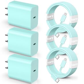 Compatible with iPhone,3Pack 10ft USB C to ightning Cable Quick Phone Charger Cord for Phone 14/13/12/12 Pro Max/11/Xs Max/XR/X,AirPods Pro and More,Blue
