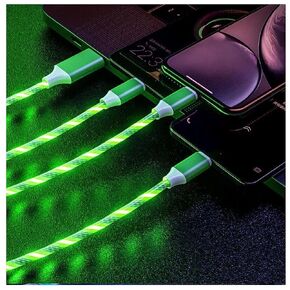 Perfect Part Multi Charging Cable - 3 in 1 USB Fast Charging Cable, LED Lightning Cable for iPhone, USB C, Micro USB Light Up Charging Data Cable, LED Charge Cord, 3 Way Multi Charger Cable, Green