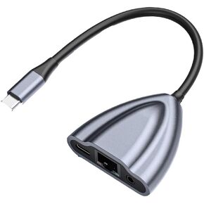 USB C to RJ45 Ethernet Network Adapter 3 in 1, USB-C Hub Ethernet with 3.5mm Audio Jack