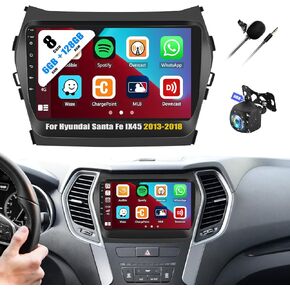 6+128G 8 Core Android 13 Car Stereo for Hyundai Santa Fe IX45 2013-2018 with Wireless CarPlay Android Auto, 9'' IPS Touchscreen with WiFi Mirror Link GPS Bluetooth FM RDS DSP EQ SWC + Backup Camera