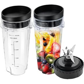 Replacement for Ninja Blender 16oz Cups Scale with Sealing Cap and 6 Fins Extractor Blade Compatible with Nurti Ninja Blenders BL660 BL663 BL663CO BL665Q BL740 BL770 (Pack of 5)