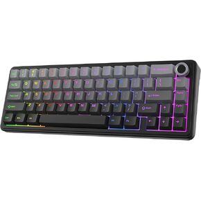 EPOMAKER X Aula F65 PRO Wireless Mechanical Gaming Keyboard, Hot-Swap, 5-Layer Padding, Creamy Gasket, Knob and Shine-Through PBT Keycap, RGB, BT/2.4GHz/USB-C (Black Topographic, Icesoul Switch)