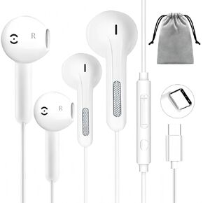2 Pack USB C Headphones for iPhone 16/15 Pro Max/Plus, Wired Earbuds with Mic & Volume Control, HiFi Stereo Noise Cancelling Type C Earphones Wired for iPad Pro, Samsung Galaxy S23/S22/S21/S20/Ultra