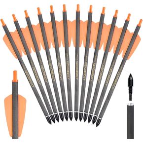 TOPARCHERY 7.5 Inch Carbon Crossbow Bolts, Hunting Carbon Arrows with 2" vanes with 100Grain Target Tips for Archery Practise Hunting(12pcs)