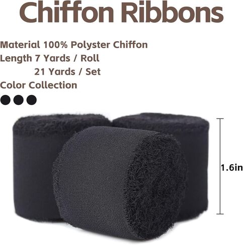 3 Rolls Light Purple Handmade Fringe Chiffon Ribbon 1.5" x 7Yd Yard Silk-Like Ribbon Colorful Rustic Ribbon for Bouquets Wrapping Decor Wedding Tie Invitations Crafts in Kuwait