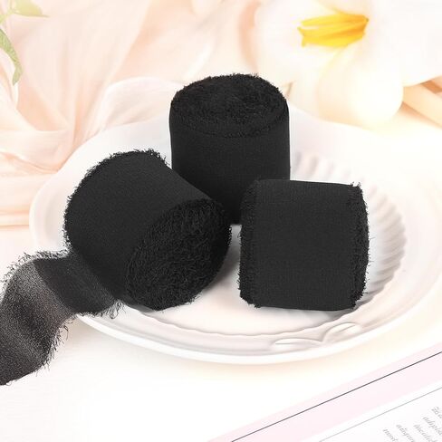 3 Rolls Light Purple Handmade Fringe Chiffon Ribbon 1.5" x 7Yd Yard Silk-Like Ribbon Colorful Rustic Ribbon for Bouquets Wrapping Decor Wedding Tie Invitations Crafts in Kuwait