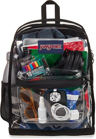 JanSport Clear Pack – 25.5L Transparent Backpack, Large Main Compartment, Side Water Bottle Pocket, Front Zippered Pocket, Mesh Bottom Panel, Clear in Saudi Arabia