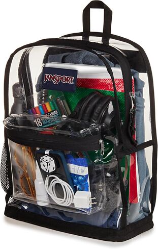 JanSport Clear Pack – 25.5L Transparent Backpack, Large Main Compartment, Side Water Bottle Pocket, Front Zippered Pocket, Mesh Bottom Panel, Clear in Saudi Arabia