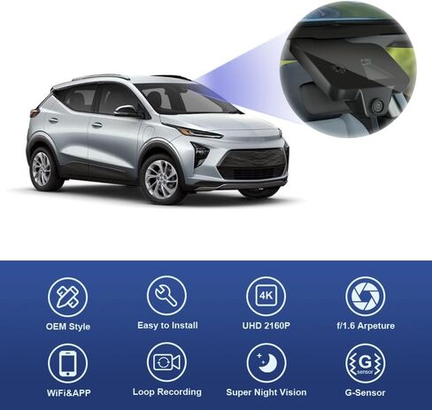 Fitcamx 4K Dual Dash Cam for 2022-2024 Chevy Bolt EV & EUV LT Premier 1LT 2LT has Auto-Dimming (HD2-8155), OEM Look, Front 2160P+Rear 1080P Video, Loop Recording WiFi, G-Sensor, Easy to Use,128GB Card in Saudi Arabia