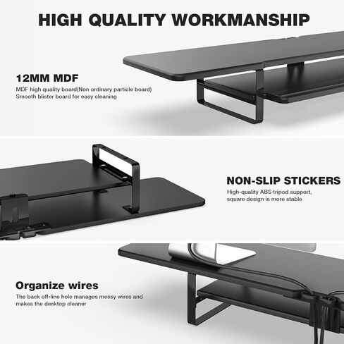 Dual Monitor Stand Riser, 2-Tier Desktop Shelf with Phone Holder, Cable Management, Storage Organizer, Black (Black) in Saudi Arabia