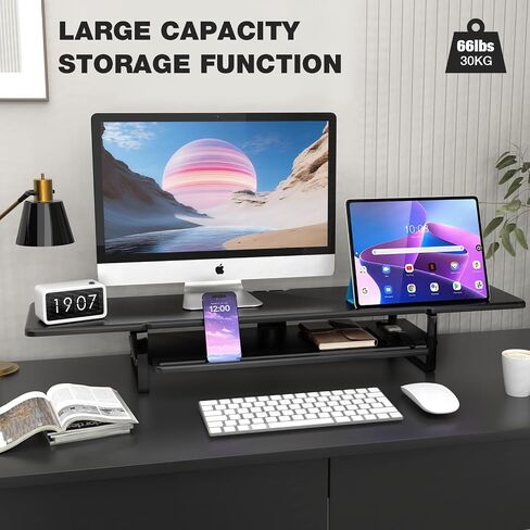 Dual Monitor Stand Riser, 2-Tier Desktop Shelf with Phone Holder, Cable Management, Storage Organizer, Black (Black) in Saudi Arabia