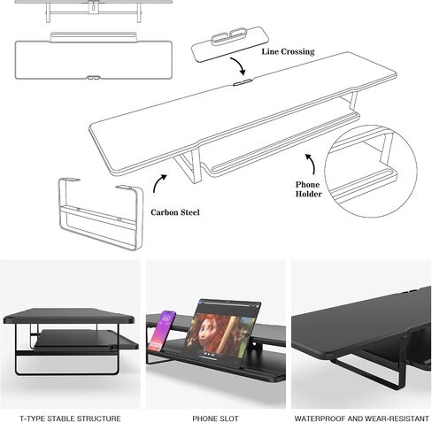 Dual Monitor Stand Riser, 2-Tier Desktop Shelf with Phone Holder, Cable Management, Storage Organizer, Black (Black) in Saudi Arabia