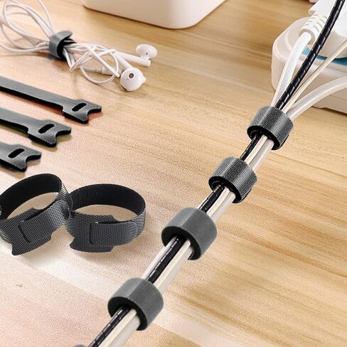 TENOC Reusable Cable Ties Hook Loop Cords Management Adjustable Cable Organizer Wire Straps, Black, 30 Pcs 6-Inch in Saudi Arabia