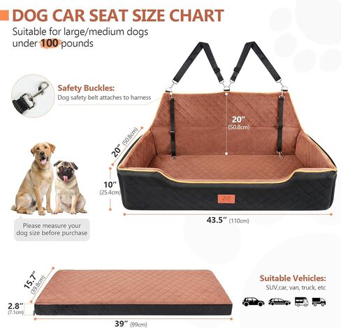 XIEEAOZEE Dog Car Seat for Large/Medium Dog, Comfortable Dog Car Bed Pet Booster for Back Seat, Fully Detachable & Washable Dog Travel Seat with Thick Cushion (Black&Gray) in Saudi Arabia