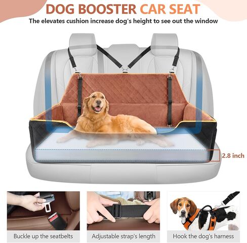 XIEEAOZEE Dog Car Seat for Large/Medium Dog, Comfortable Dog Car Bed Pet Booster for Back Seat, Fully Detachable & Washable Dog Travel Seat with Thick Cushion (Black&Gray) in Saudi Arabia