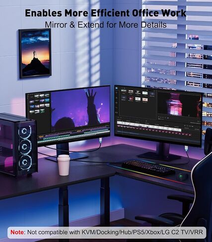 DisplayPort 1.4 to HDMI 2.1 Cable 6FT [8K@60Hz,4K@120Hz] Unidirectional Braided Display Port to HDMI 2.1 Cable, DP to HDMI Support HDR HDCP 2.3 for Monitor, Graphics Card, PC in Kuwait