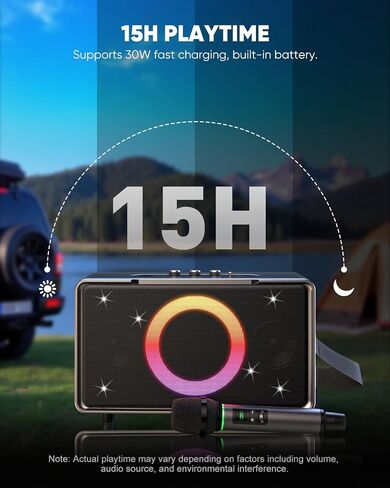 Portable Bluetooth Speaker: 100W, 15H Playtime, Loud Wireless Boombox, 5″ Large Subwoofer, LED Light Show, Fast Charging, Big Bocinas for Outdoor, Party, Backyard (Silver with 1Mic) in Saudi Arabia
