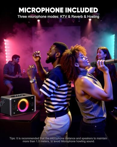 Portable Bluetooth Speaker: 100W, 15H Playtime, Loud Wireless Boombox, 5″ Large Subwoofer, LED Light Show, Fast Charging, Big Bocinas for Outdoor, Party, Backyard (Silver with 1Mic) in Saudi Arabia