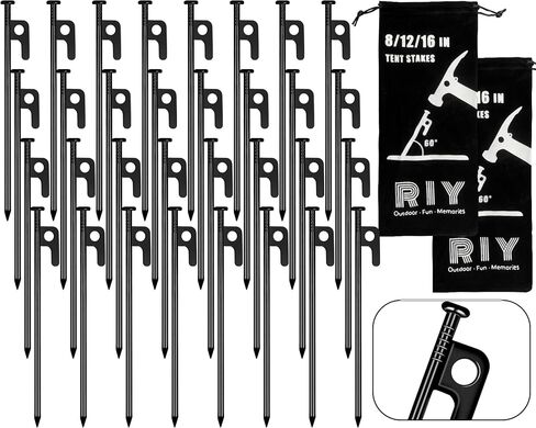 RIY Tent Stakes Heavy Duty 8 inch Metal Tent Pegs for Camping Steel Tent Stakes Inflexible and Unbreakable-16 PCS in Kuwait