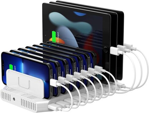 Unitek Multi Charging Station ، شاحن USB 10 شاحن لجهاز متعددة مع تقنية ذكية ومقاطعات قابلة للتعديل ، موقف منظم متوافق مع iPad ، الكمبيوتر اللوحي ، Kindle ، iPhone in Saudi Arabia