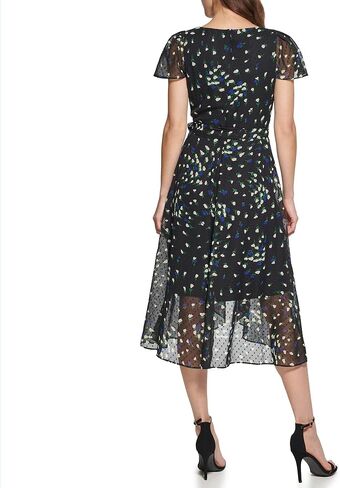 DKNY Women's Flutter Sleeve Fuax Wrap Dress in Saudi Arabia