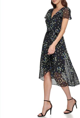 DKNY Women's Flutter Sleeve Fuax Wrap Dress in Saudi Arabia