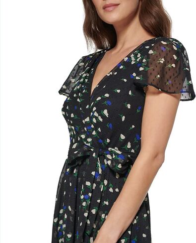 DKNY Women's Flutter Sleeve Fuax Wrap Dress in Saudi Arabia