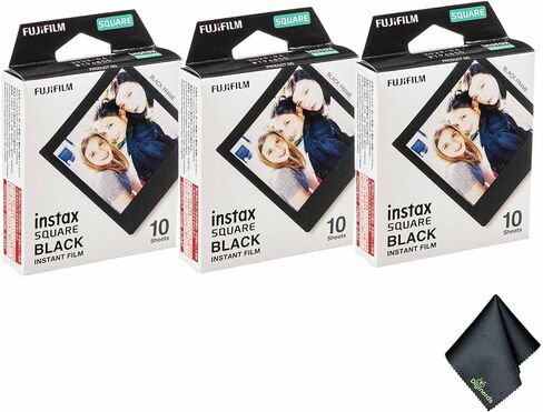 FUJIFILM INSTAX Square Black Instant Film (50 Exposures) + Microfiber Cleaning Cloth in Saudi Arabia