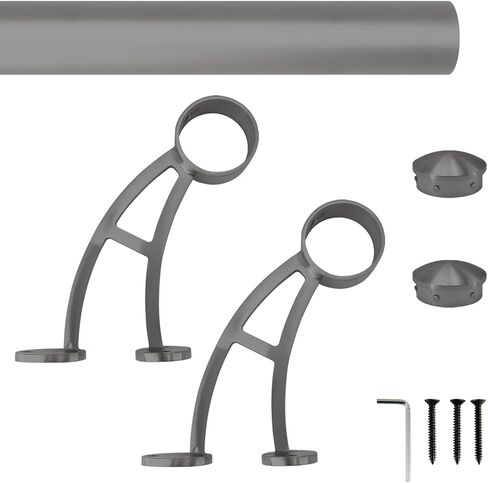 Wall Mount Foot Rail Kit, Titanium Black (Dark Gray) Finish Stainless Steel Tubing w/Internal Connector, Bar Foot Rail Brackets (Tapered End Cap, 5 ft (60 in x 1)) in Saudi Arabia