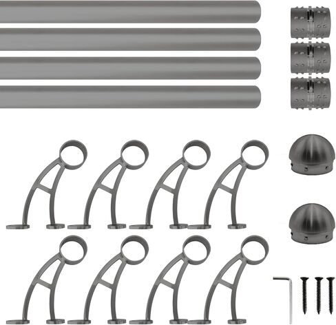 Wall Mount Foot Rail Kit, Titanium Black (Dark Gray) Finish Stainless Steel Tubing w/Internal Connector, Bar Foot Rail Brackets (Tapered End Cap, 5 ft (60 in x 1)) in Saudi Arabia