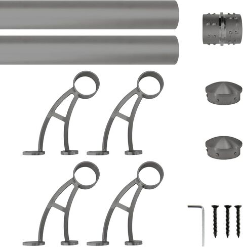 Wall Mount Foot Rail Kit, Titanium Black (Dark Gray) Finish Stainless Steel Tubing w/Internal Connector, Bar Foot Rail Brackets (Tapered End Cap, 5 ft (60 in x 1)) in Saudi Arabia