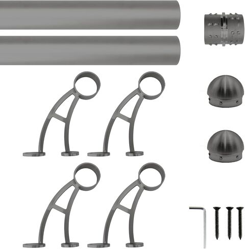 Wall Mount Foot Rail Kit, Titanium Black (Dark Gray) Finish Stainless Steel Tubing w/Internal Connector, Bar Foot Rail Brackets (Tapered End Cap, 5 ft (60 in x 1)) in Saudi Arabia