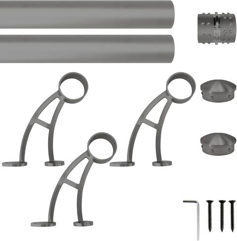Wall Mount Foot Rail Kit, Titanium Black (Dark Gray) Finish Stainless Steel Tubing w/Internal Connector, Bar Foot Rail Brackets (Tapered End Cap, 5 ft (60 in x 1)) in Saudi Arabia