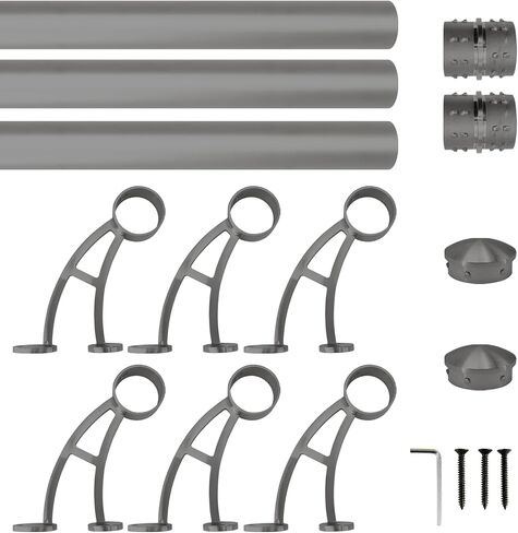 Wall Mount Foot Rail Kit, Titanium Black (Dark Gray) Finish Stainless Steel Tubing w/Internal Connector, Bar Foot Rail Brackets (Tapered End Cap, 5 ft (60 in x 1)) in Saudi Arabia