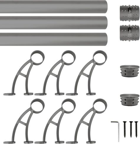 Wall Mount Foot Rail Kit, Titanium Black (Dark Gray) Finish Stainless Steel Tubing w/Internal Connector, Bar Foot Rail Brackets (Tapered End Cap, 5 ft (60 in x 1)) in Saudi Arabia