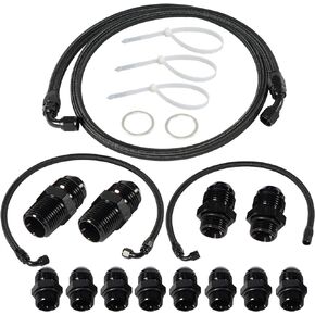 10AN Upgraded Nylon and Stainless Steel Braided Transmission Cooler Hose Line Fitting Kit Compatible with Chevrolet/Chevry/GMC 6.6L Duramax (LLY/LBZ/LMM) 2001-2005 Anodized