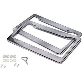 BLVD 2PCS CHROME STAINLESS STEEL METAL LICENSE PLATE FRAME TAG COVER WITH SCREW CAPS