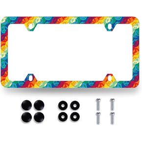 Rainbow Hippie Peace License Plate Frame Colorful License Plate Personalise License Plate Cover Stainless Steel Accessory with Screws 12.3" x 6.3" Compatible with Standard License Plate for US Canada