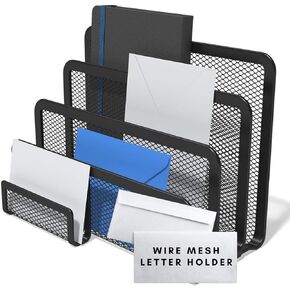 1InTheOffice Mail Organizer, File Organizer For Desk, Desktop Mail Organizer File Sorter, Letter Holder For Desk, Matte Black 1 Pack