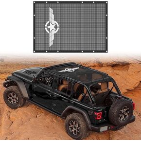 RT-TCZ JL Sunshade Mesh Shade Top Cover UV Protection Accessories Polyester Durable Sun Shade for 2018-2023 Jeep Wrangler JL JLU Gladiator JT 4 Door, Black Star Wings